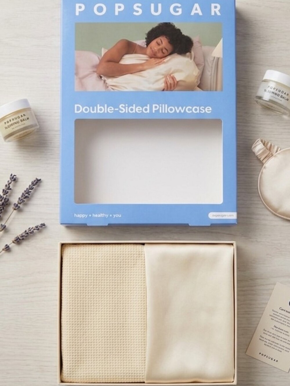 NIB POPSUGAR Double-Sided Pillowcase - Satin & Microfiber Beauty Essential